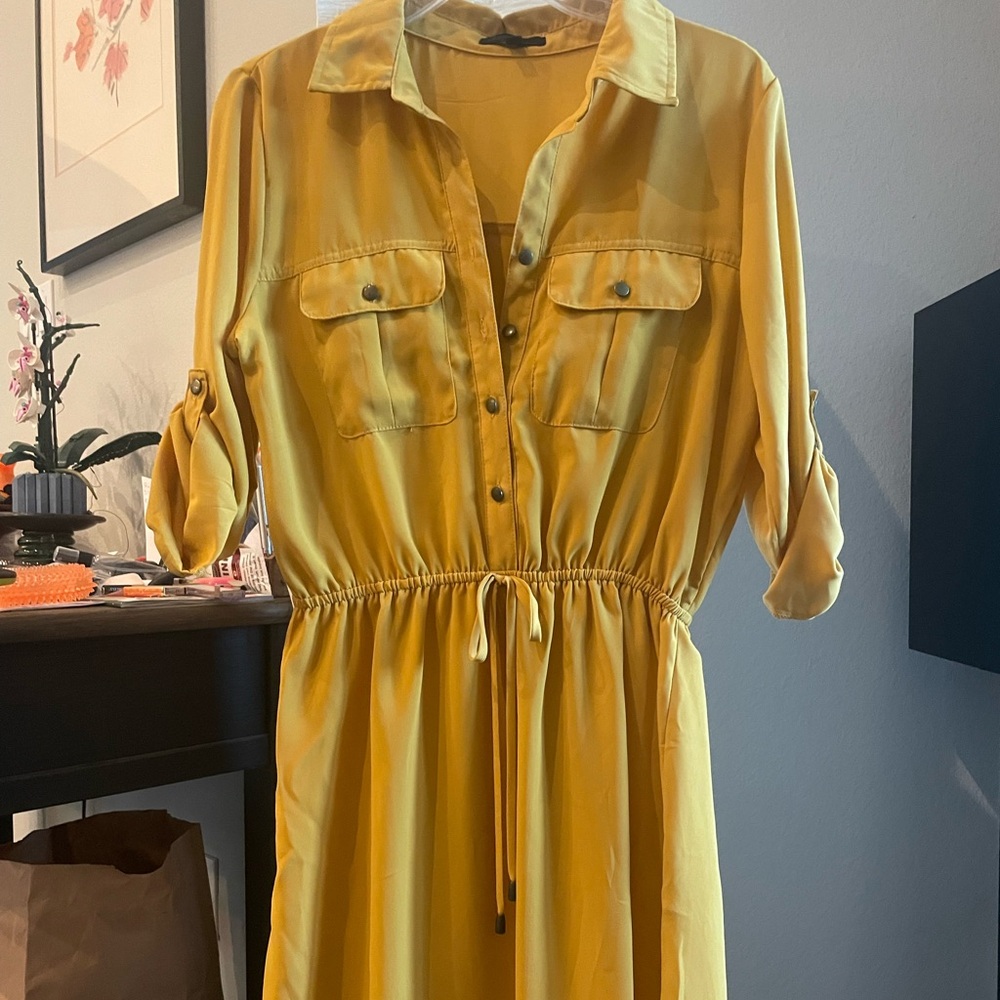 Yellow Button-Up Shirt Dress